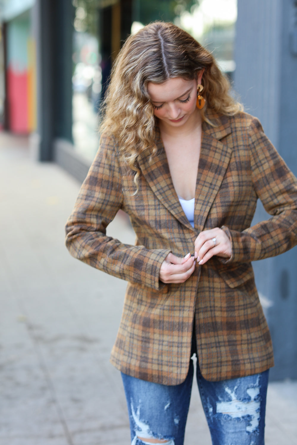 Make It Happen Spice Plaid Tailored Collar Lapel Blazer