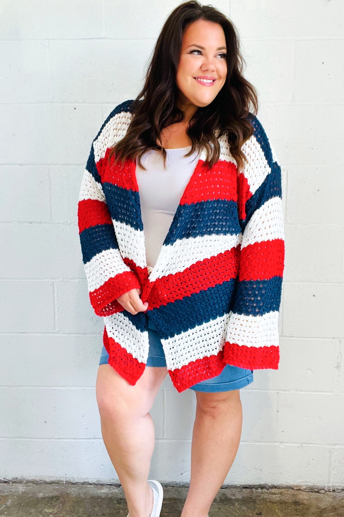 Simply Patriotic Red White & Blue Striped Crochet Cardigan